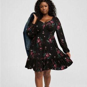 Torrid Mini super soft tiered mini long sleeve skater dress - Tally floral